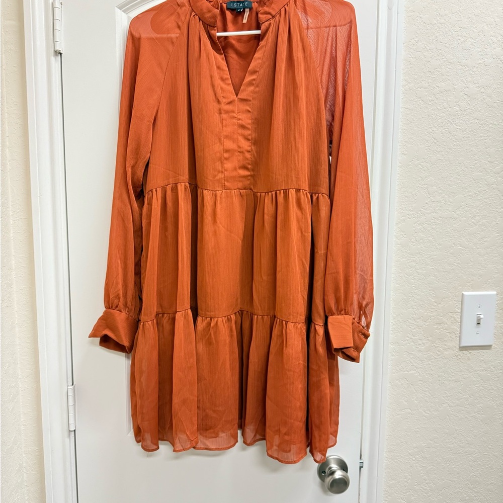 Orange Long Sleeve Tiered Dress
